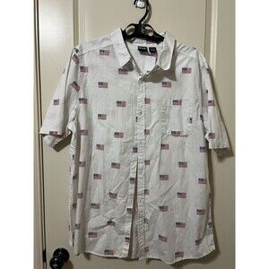 Mad Engine Mens Button Up Shirt Red Blue White Flags Patriotic Short Sleeve XXL